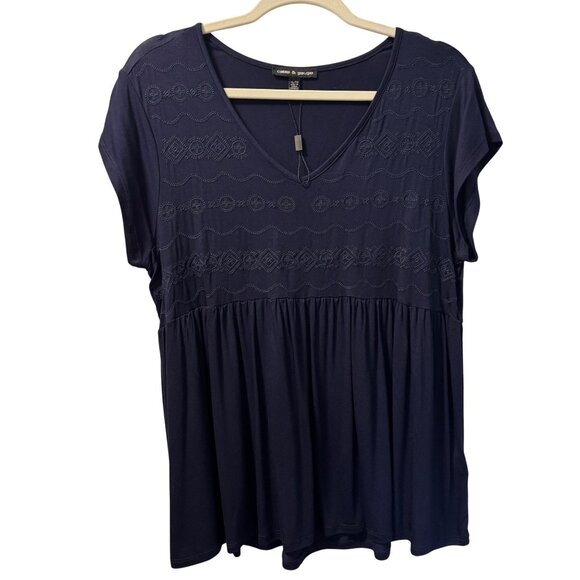 Cable & Gauge Womens Embroidered V-Neck Top Sz XL blouse. NWT - Picture 1 of 11